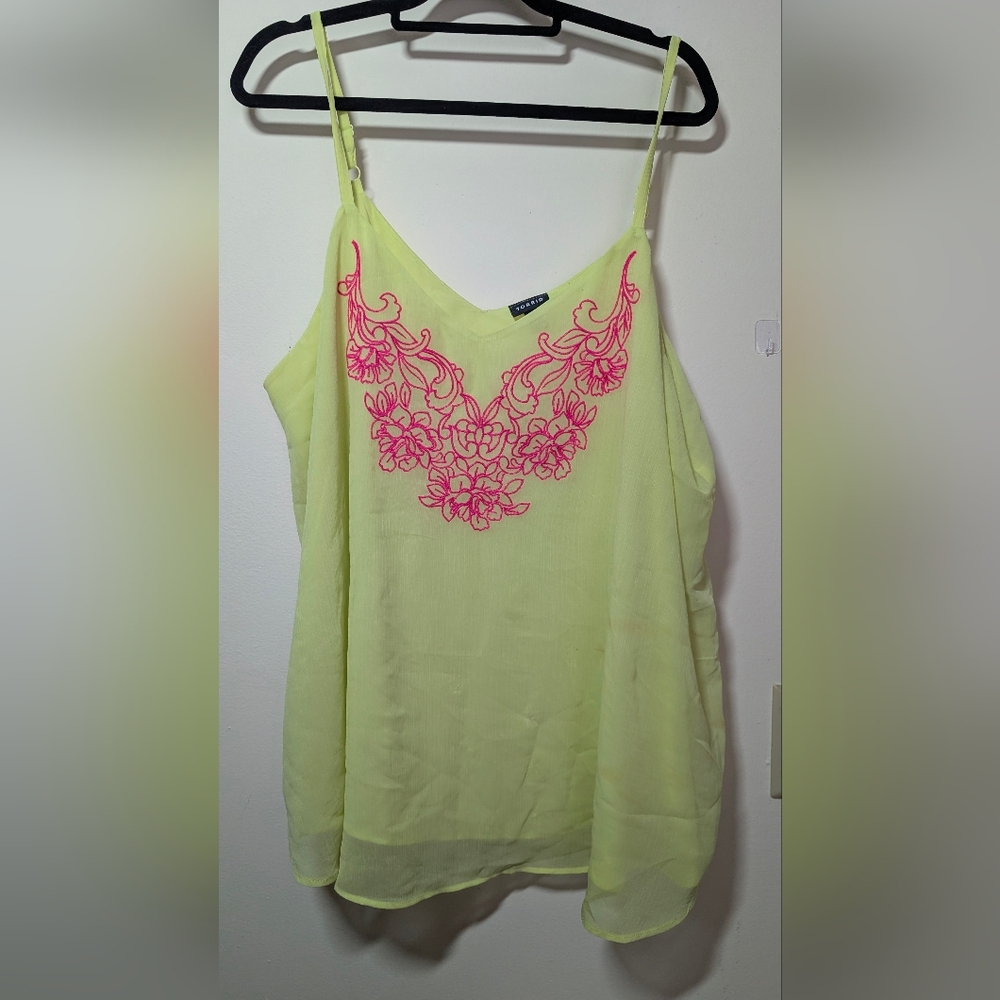 Torrid Neon Green Yellow With Pink Embroidery Camisole